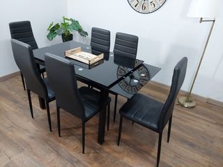 Mesa de comedor negra con 6 sillas