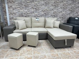 Divano letto a 4 posti, cassettiera e pouf Clearance