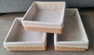 Cestas de mimbre y tela extraible beige/marrón