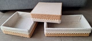 Cestas de mimbre y tela extraible beige/marrón
