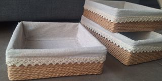 Cestas de mimbre y tela extraible beige/marrón