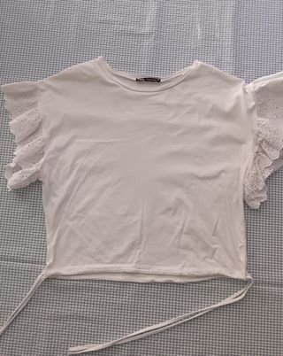 Camiseta Zara Blanca Talla S Volantes