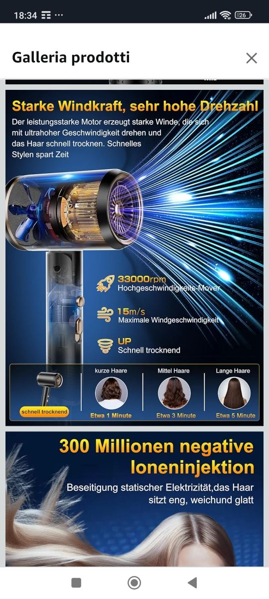 Asciugacapelli ionico pieghevole 2400W