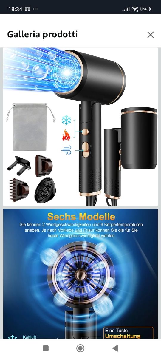 Asciugacapelli ionico pieghevole 2400W