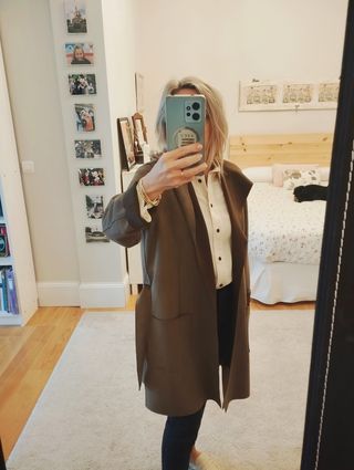 Chaqueta larga mujer verde caqui 