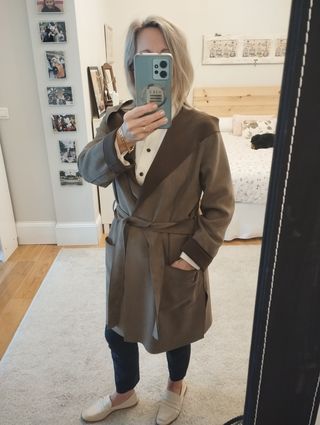 Chaqueta larga mujer verde caqui 