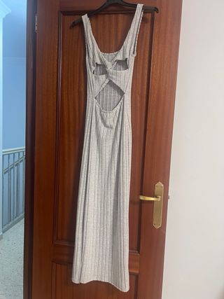 Vestido largo gris de canalé