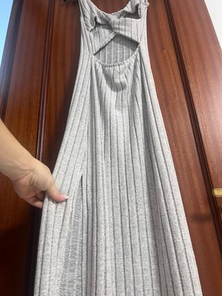 Vestido largo gris de canalé
