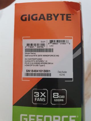 Tarjeta Gráfica Gigabyte RTX 2070 Windforce 8GB