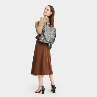 Miss Lulu Mochila Antirrobo PU Gris y Blanco