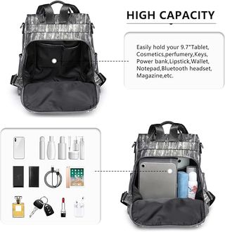 Miss Lulu Mochila Antirrobo PU Gris y Blanco