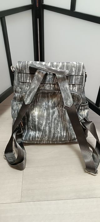 Miss Lulu Mochila Antirrobo PU Gris y Blanco