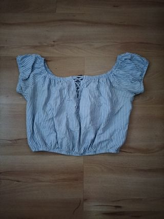 Camiseta rayas manga corta escote pico