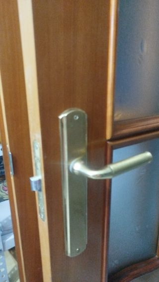 Puerta de madera con cristal. Dos abatibles 