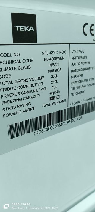Nevera Combi Teka
No Frost energía A+