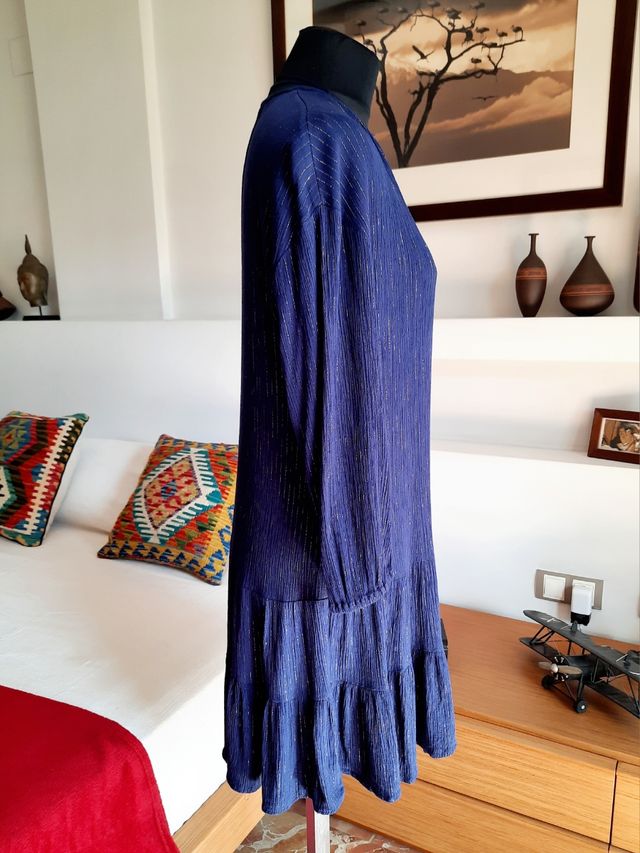 Vestido azul y dorado Oysho