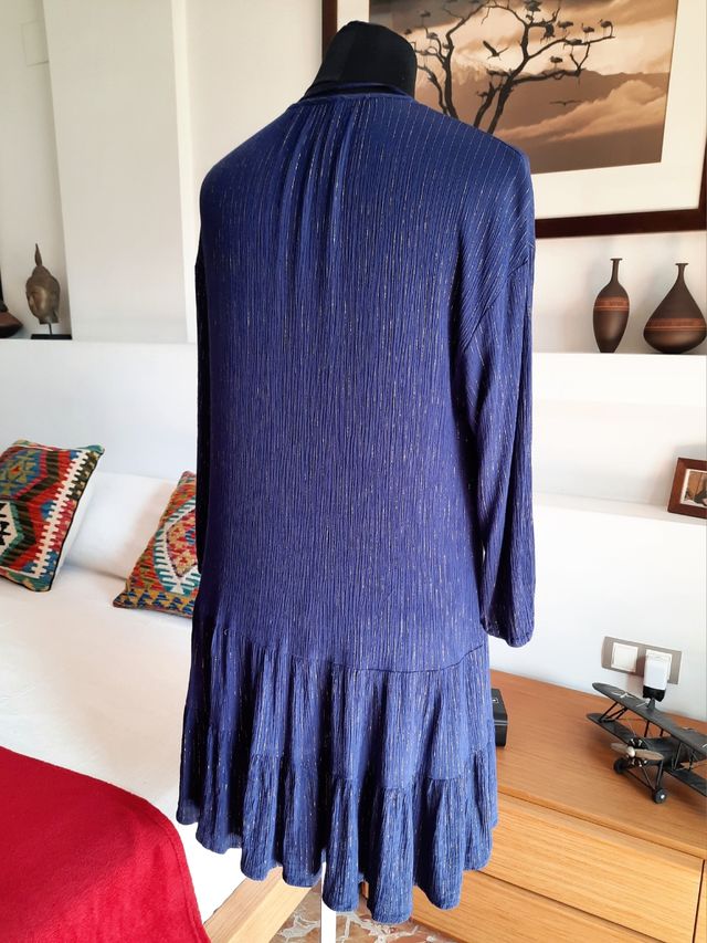 Vestido azul y dorado Oysho