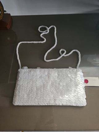 Bolso fiesta lentejuelas blanco sin estrenar.
