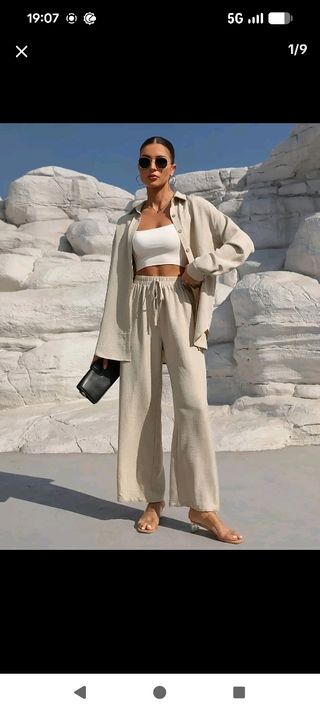 Conjunto de dos piezas mujer beige