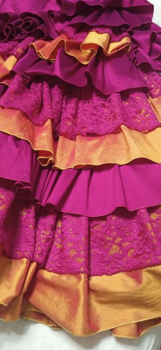 Traje Flamenca Seda Buganvilla y Mostaza
