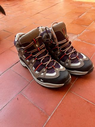 Botas de montaña grises y moradas