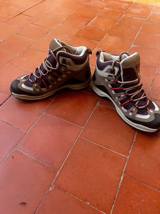 Botas de montaña grises y moradas