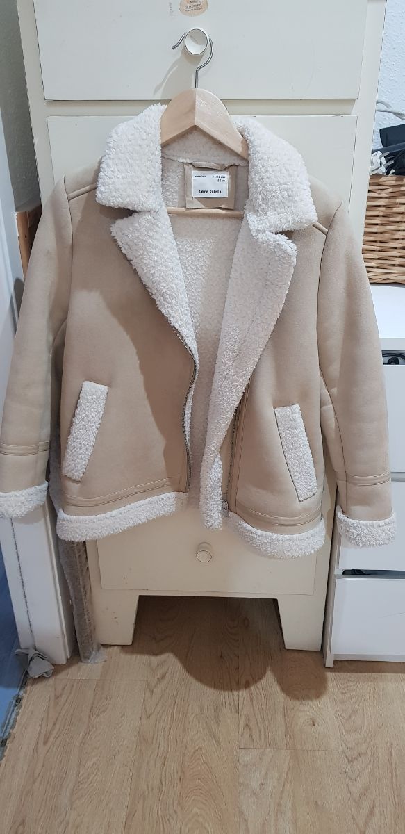 Abrigo Zara Niña Beige Forro Blanco Talla 11/12