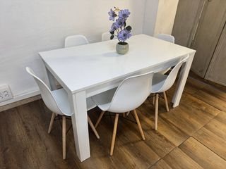 Conjunto Comedor Mesa Blanca 6 Sillas Nordicas