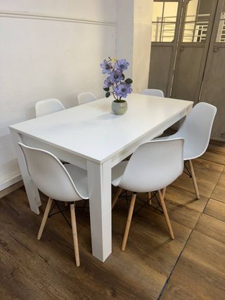 Conjunto Comedor Mesa Blanca 6 Sillas Nordicas