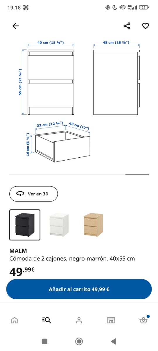 Mesita de noche MALM Ikea negra