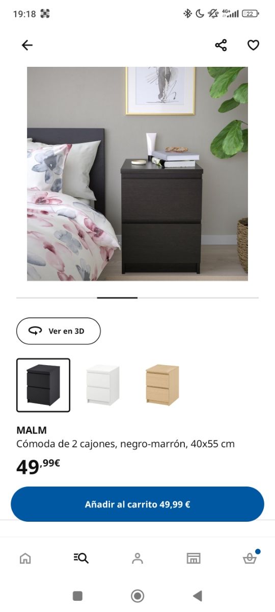 Mesita de noche MALM Ikea negra