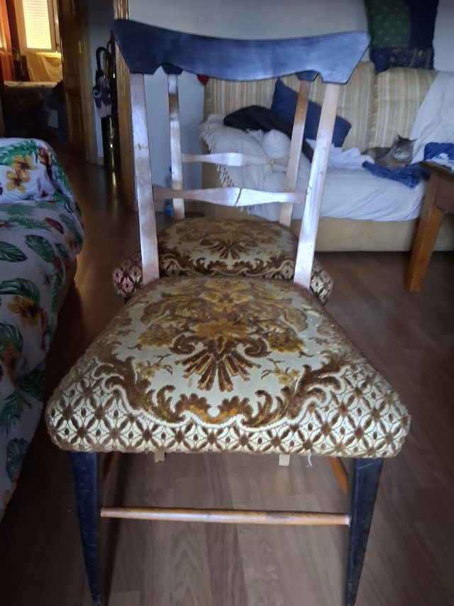 Sillas vintage tela y madera ,son seis de los 60