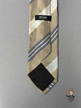 Corbata BOSS Seda Pura Beige y Azul