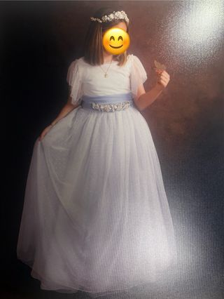 Vestido Comunión Niña 2025 Blanco/Azul