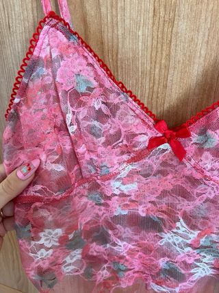 Top Corset Y2K Encaje Floral Rosa Transparente