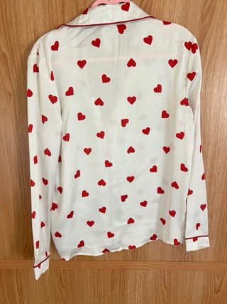 H&M White & Red Heart Print Pajama Blouse/Shirt - 