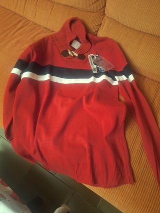 Jersey hombre rayas rojo, azul y blanco