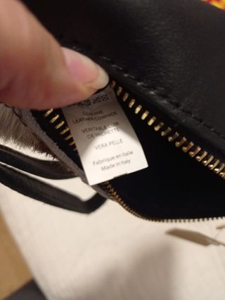 Cartera Piel Vaca Marrón y Blanca y piel negra.