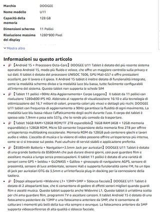 DOOGEE U11 Tablet 128GB