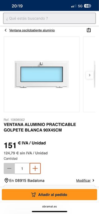 Ventana abatible aluminio blanca 90x45