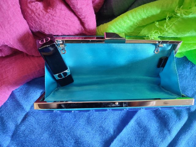 Bolso abalorios azul. Fiesta cartera de mano.