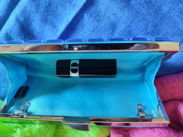 Bolso abalorios azul. Fiesta cartera de mano.