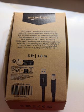 Cable Amazon Basics USB 3.0 A-B 1.8m Negro