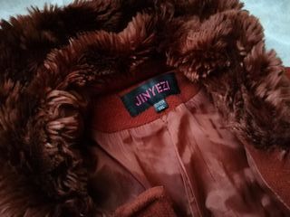 Abrigo LANA NARANJA cuello y PELO-Entallado JINYEZ