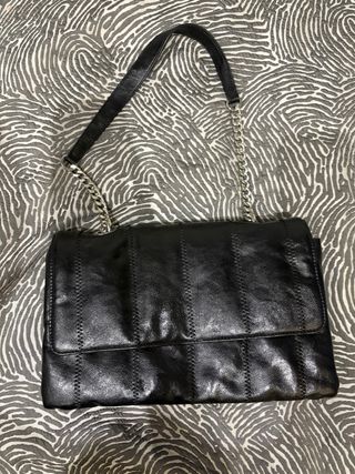 Bolso piel auténtica negro 30x20 cm