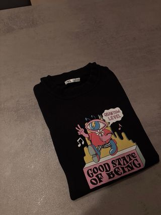 Maglietta Zara Nera con Stampa Grafica