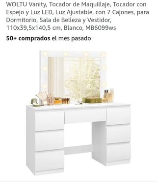 Tocador blanco con espejo y silla