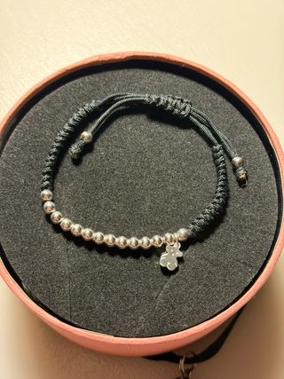 Pulsera Tous Plata 1a ley y Nylon Negra