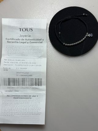 Pulsera Tous Plata 1a ley y Nylon Negra