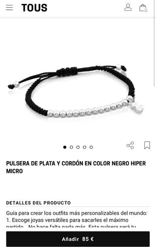 Pulsera Tous Plata 1a ley y Nylon Negra